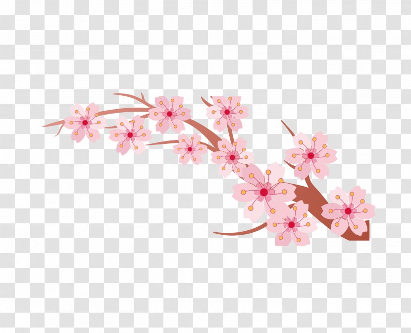 Cherry Blossom Branch Cerasus - Floral Design - Pink Hand-painted Tree Branches Transparent PNG