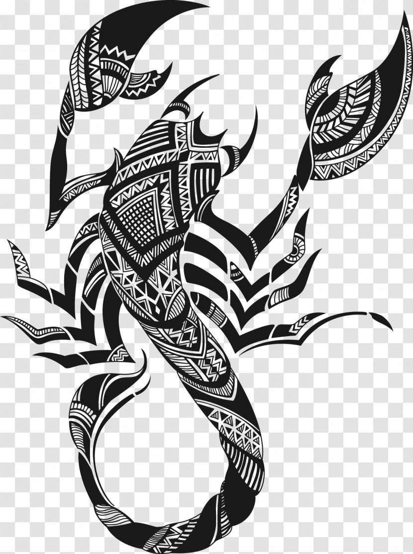 Scorpion Tattoo Mehndi - Monochrome - Decorative Totem Transparent PNG