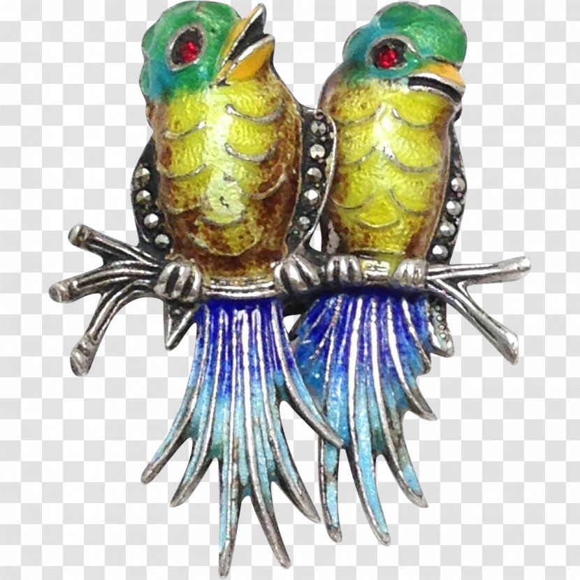 Lovebird Brooch Parrot Sterling Silver - Parakeet - Enameled Transparent PNG