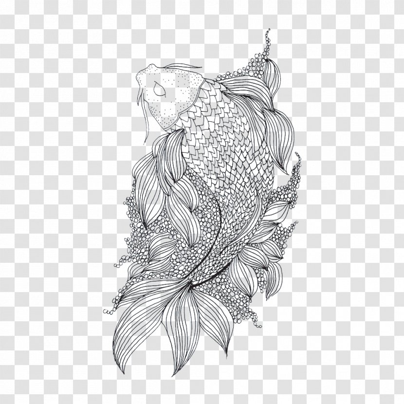 Tattoo Irezumi Line Art Koi Drawing - Jewellery - Japan Transparent PNG