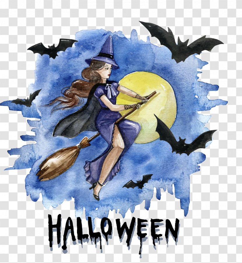 Halloween Watercolor Painting Boszorkxe1ny Witchcraft - Mythical Creature - Vector Drawing Witch Transparent PNG