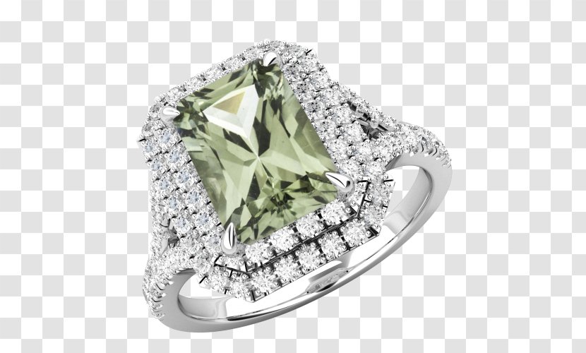 Diamond Cut Engagement Ring Emerald - Colored Gold - Sapphire Settings Transparent PNG