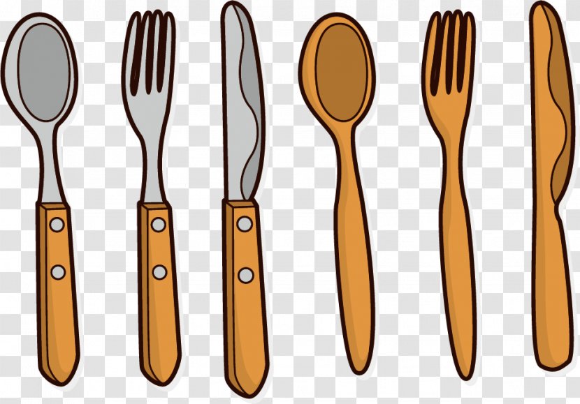 Wooden Spoon Knife Fork - Kitchen Utensil - Vector And Transparent PNG