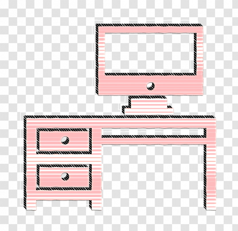 Studio Desk With Two Drawers And A Computer Monitor On It Icon House Things Icon Desk Icon Transparent PNG