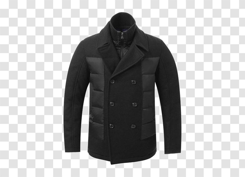 Overcoat Woolen Jacket Sleeve Outerwear - Knit Collar Down Men Transparent PNG