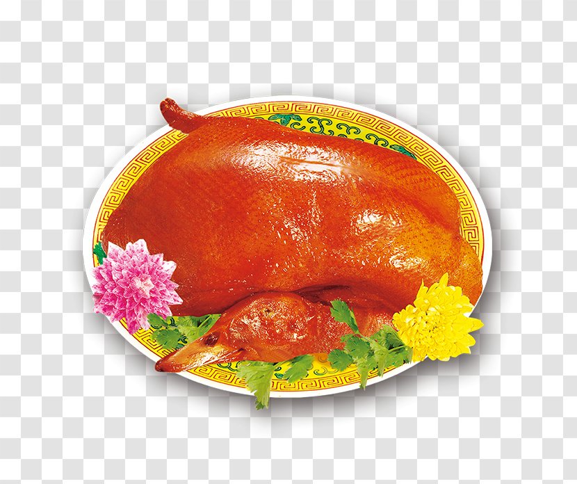 Peking Duck Roast Goose Red Cooking Barbecue Chicken - Dish - And Flowers On A Plate Transparent PNG
