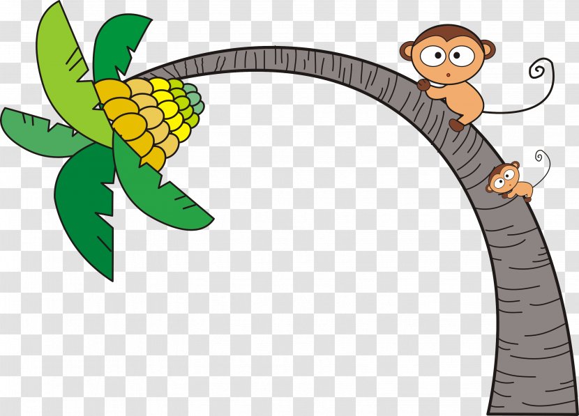 Tree Banana Cartoon Drawing Clip Art - Coconut Monkey Transparent PNG