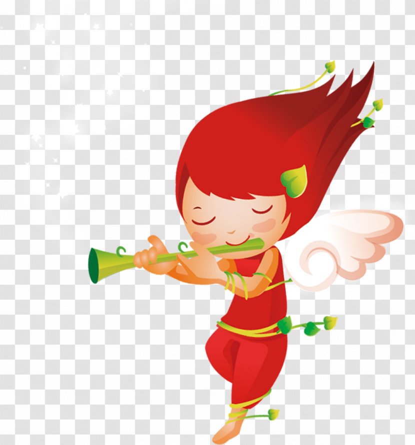 Child Cartoon Flute Illustration - Heart - The Little Boy In Trumpet Transparent PNG
