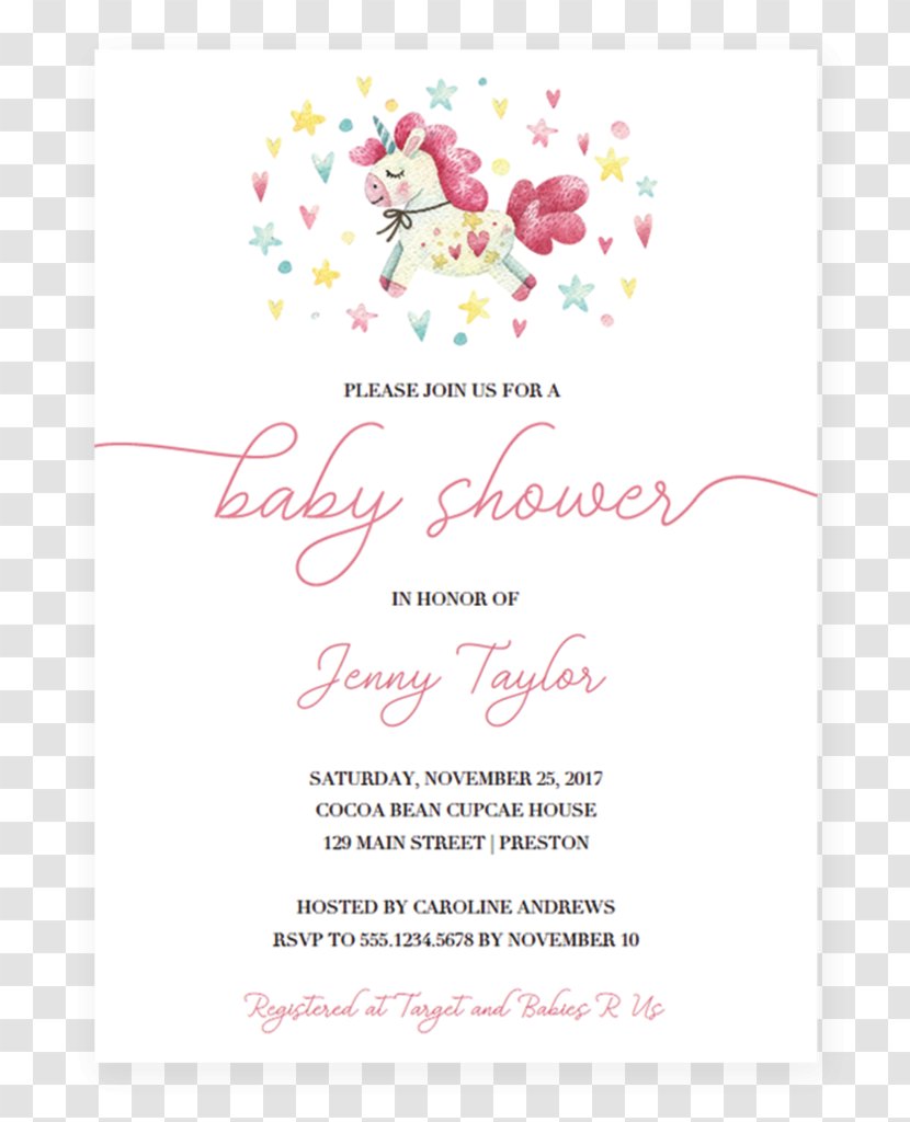 Wedding Invitation Baby Shower Flower Unicorn - Convite - Invitations Transparent PNG