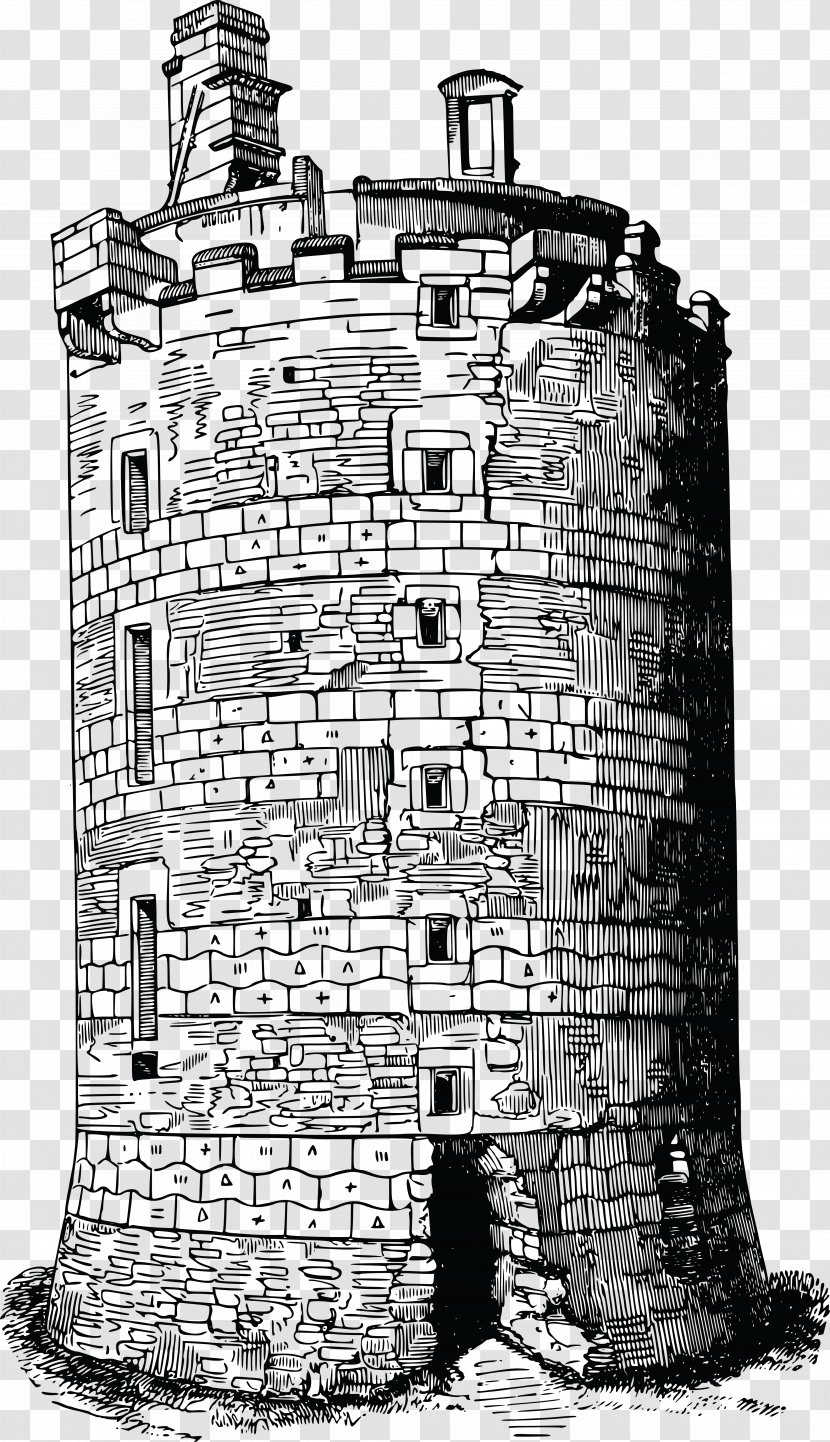 Tower Fortification Black And White Clip Art - Drawing - Structure Transparent PNG