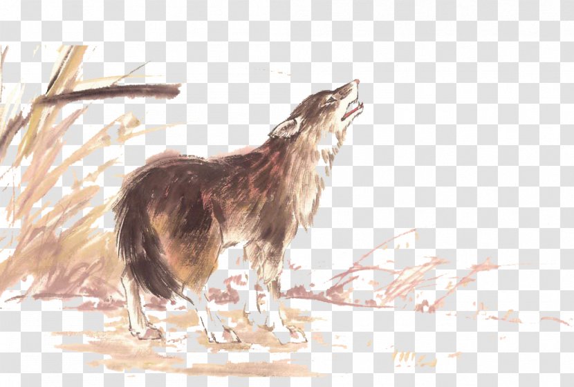 Wolfdog Ink Wash Painting Bird-and-flower - Dog Like Mammal - Howling Wolf Transparent PNG