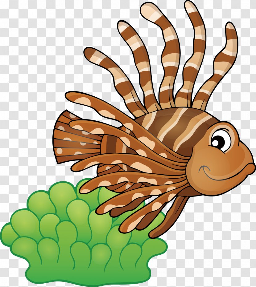 Red Lionfish Drawing Clip Art - Cartoon Striped Fish Vector Image Transparent PNG
