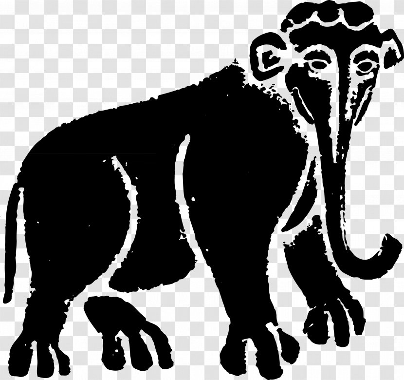 African Elephant Indian Black And White - Silhouette - Thai Shading Transparent PNG