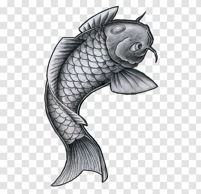 Koi Tattoo Drawing Goldfish - Black And White - Fish Transparent PNG