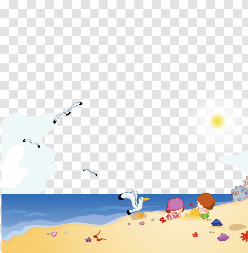 Beach Cartoon Poster Illustration - Sky - Seagull Transparent PNG