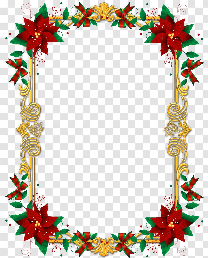 Borders And Frames Poinsettia Picture Christmas Clip Art - Garland Frame Transparent PNG