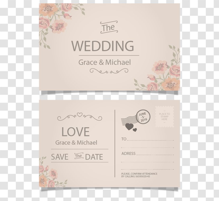 Wedding Invitation Postcard Paper Greeting Card - Product - Vintage Style Vector Transparent PNG