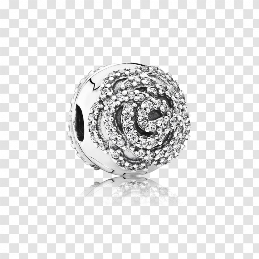 PANDORA Shimmering Rose Clip Charm, Clear Cubic Zirconia Pandora - Silver - CZ791529CZ Charm Bracelet WomenJewellery Transparent PNG