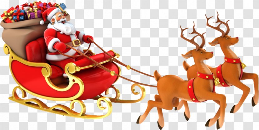 Santa Claus Reindeer Rudolph Sled Clip Art - Fictional Character Transparent PNG