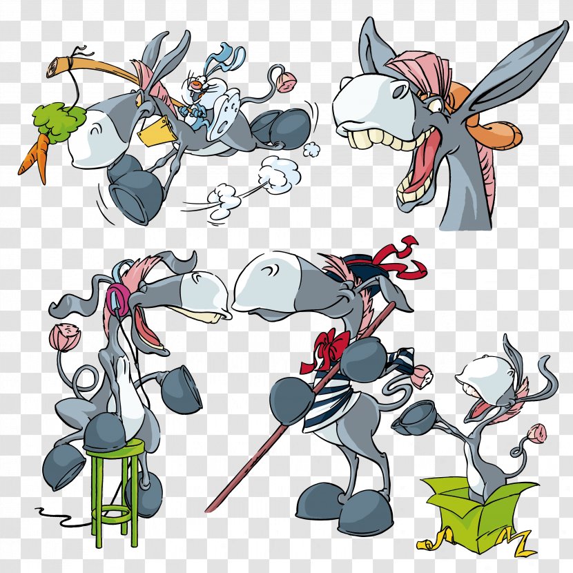 Donkey Cartoon Humour - Animation - Hand Drawn Vector Material Cute Transparent PNG
