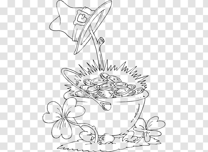 Coloring Book Gold Image Saint Patrick's Day - Black And White - Pot Of Transparent PNG