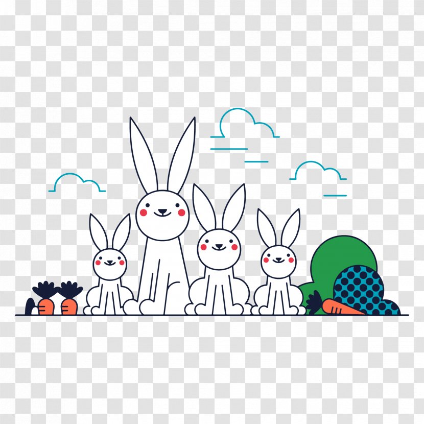 Easter Bunny European Rabbit - Vector Line Drawing Of A Transparent PNG