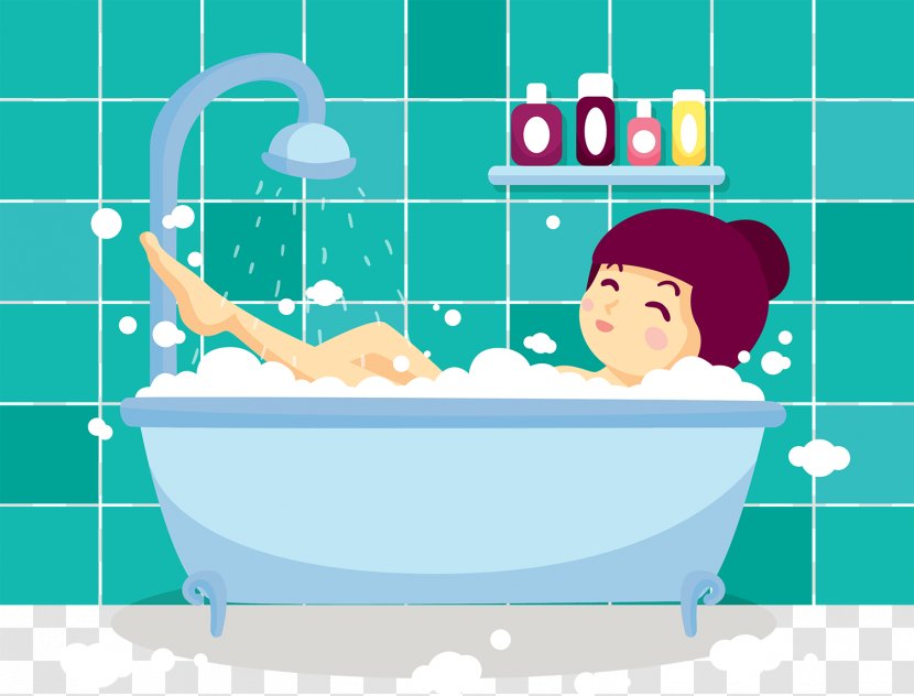 Bathing Bathroom Bubble Bath Bathtub Towel - Watercolor - Cute Cartoon Vector Transparent PNG