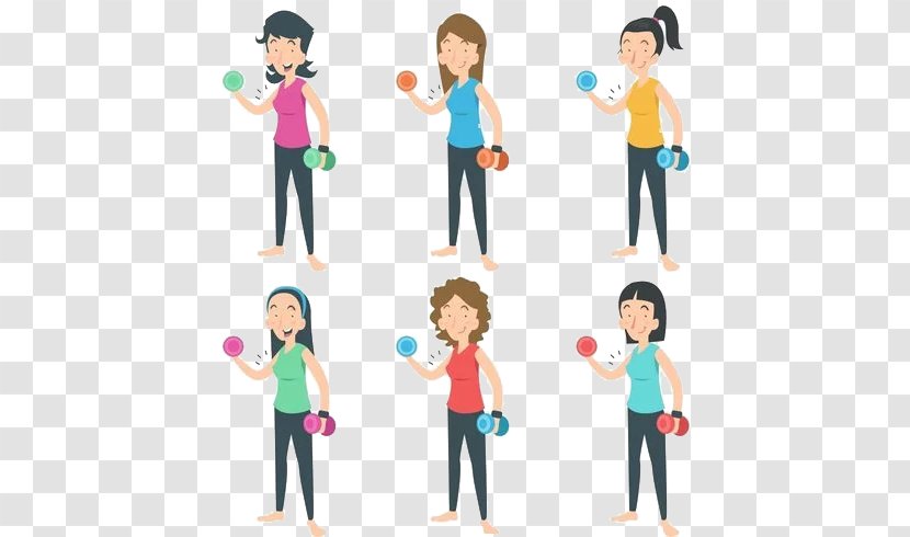 Euclidean Vector - Cartoon - The Ladies Take Barbell Exercise Transparent PNG