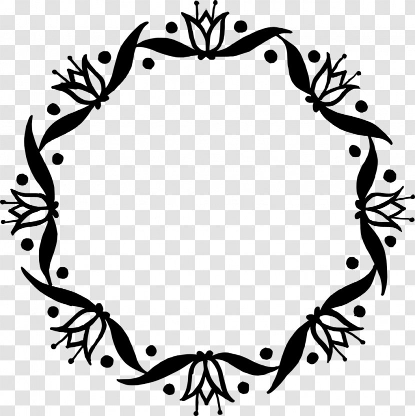 Flower Circle Clip Art - Black And White - FLORAL CIRCLE Transparent PNG