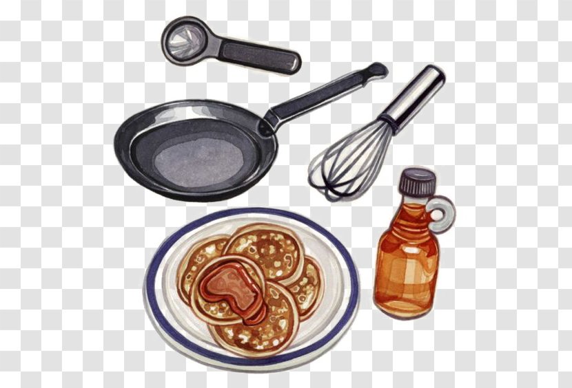Pancake Waffle Frying Pan Illustration - Cookware And Bakeware - Hand-painted Kitchen Transparent PNG