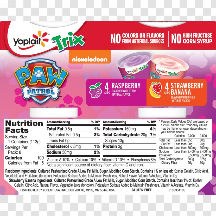 Food Yoplait Trix Yoghurt Nutrition Facts Label - Cup - Strawberry Transparent PNG