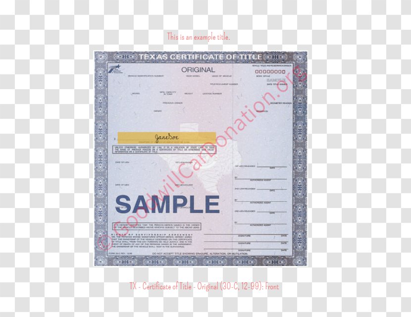 Texas Document Car Donation Title - Sheet Music - 9th Rank 3d Number Transparent PNG
