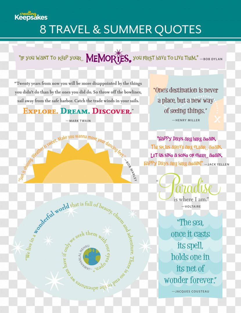 Digital Scrapbooking Embellishment Page Layout - Creativity - Travel Quote Transparent PNG