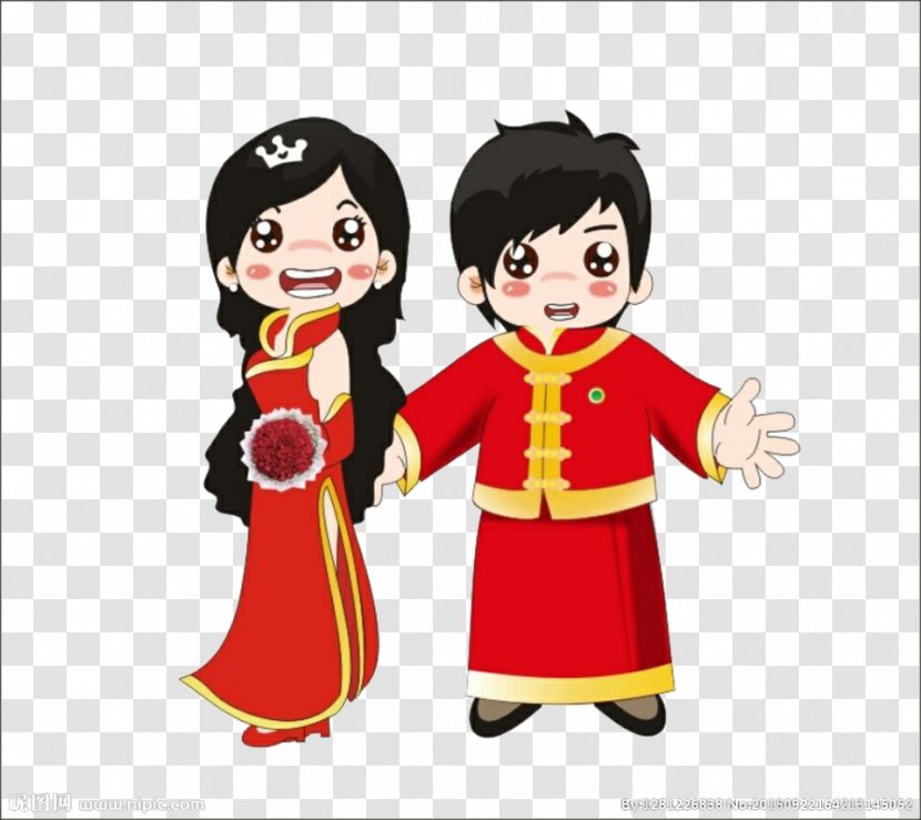 Wedding Marriage Cartoon - Smile - Chinese Style Romantic Of Young Lovers Transparent PNG