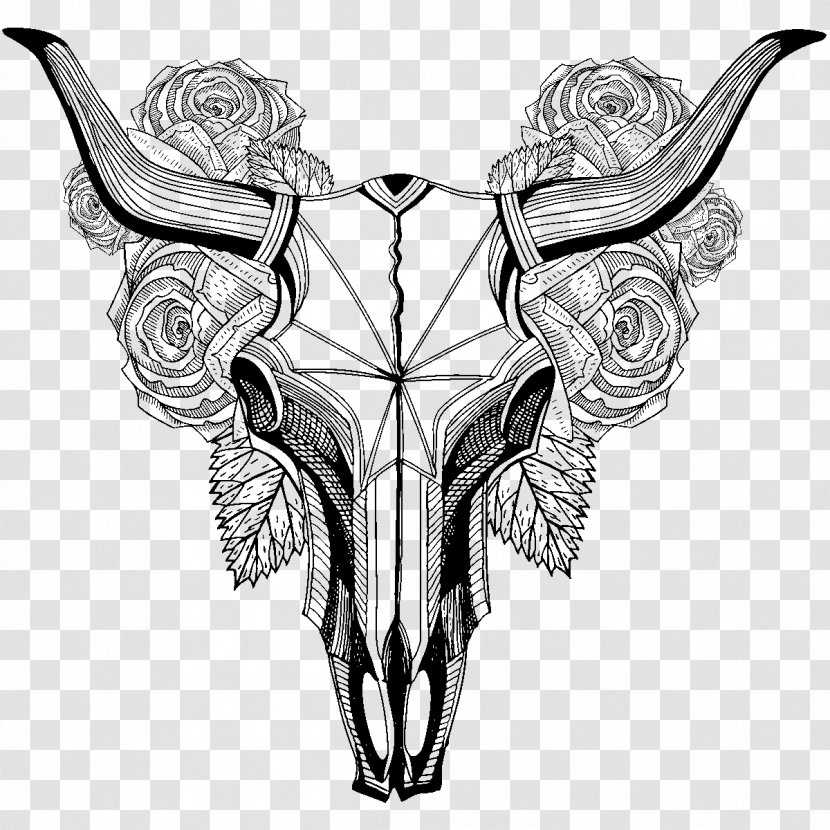 Tattoo Cattle Skull Rose Bird Transparent PNG