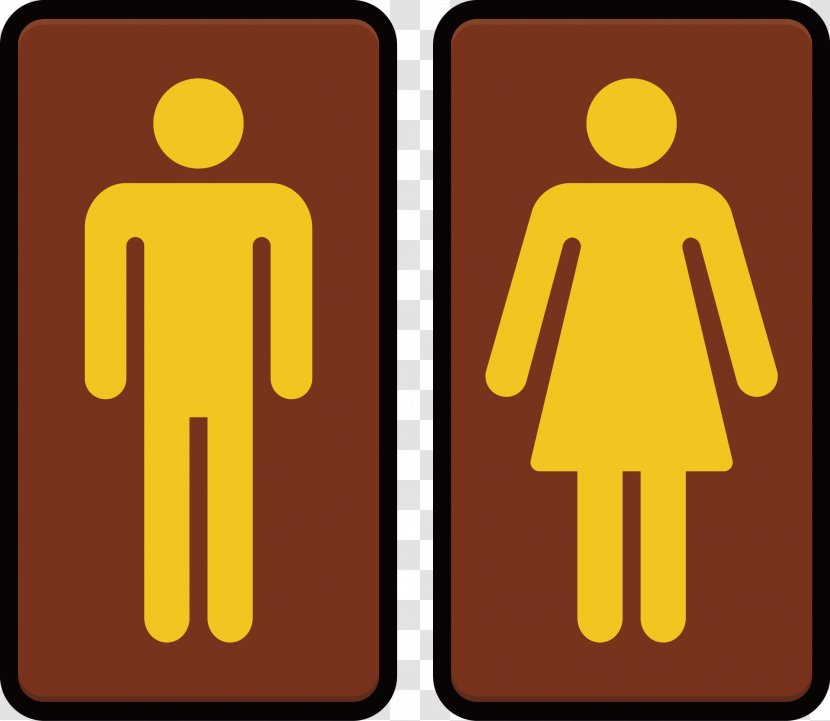 Unisex Public Toilet Bathroom Sign - Signage - Vector Creative Design Yellow Male And Female Transparent PNG