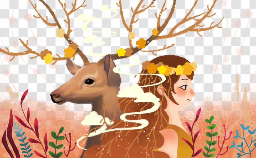 Reindeer Download Illustration - Silhouette - Deer And Girls Free Downloads Transparent PNG
