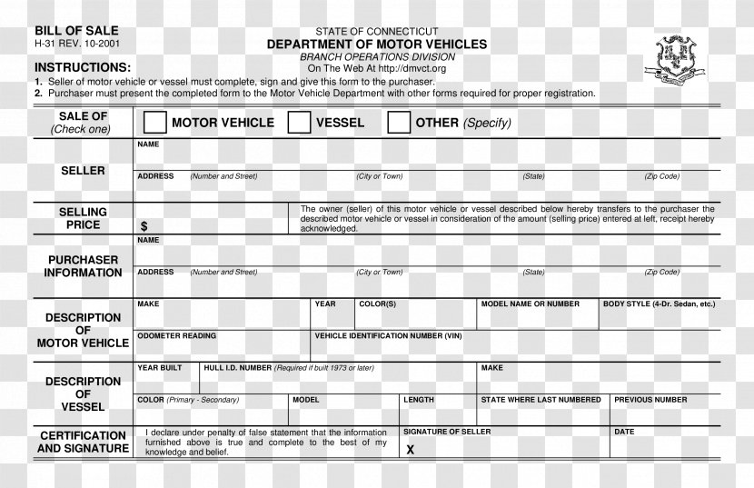 Car Bill Of Sale Connecticut Invoice Form - Heart Transparent PNG