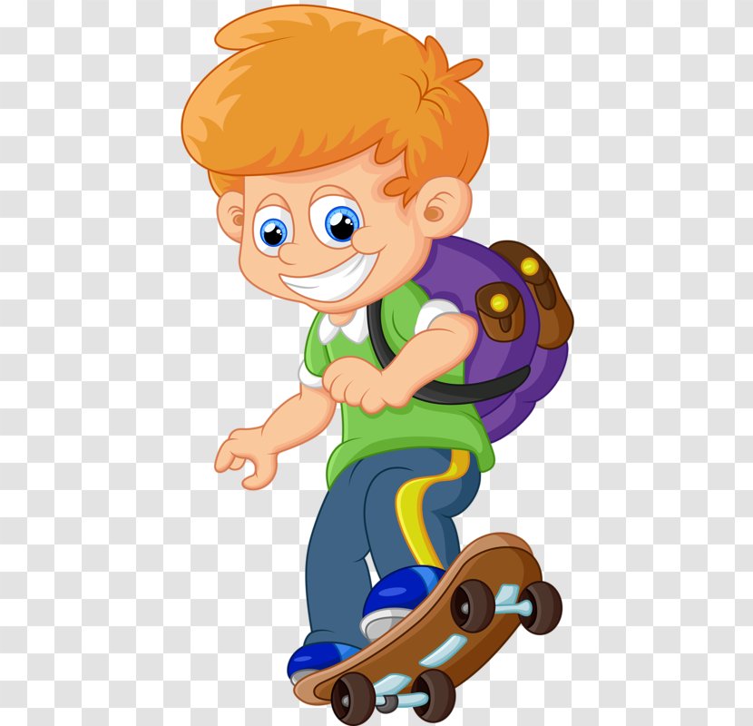 Child Cartoon Skateboard Illustration - Area - Backpack Blond Boy Transparent PNG