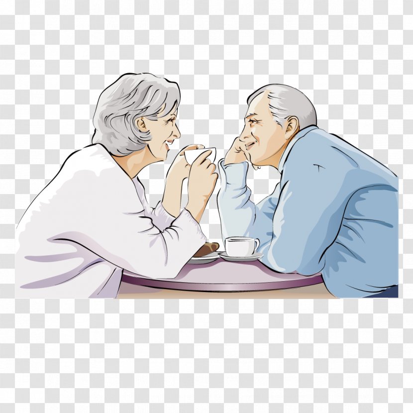 Old Age Homo Sapiens Couple - Frame - Elderly Drinking Coffee Transparent PNG