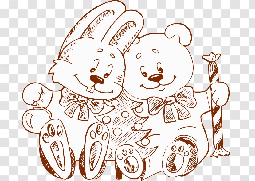 Drawing Illustration - Watercolor - Bear Doll Painted Brown Bunny Lines Transparent PNG