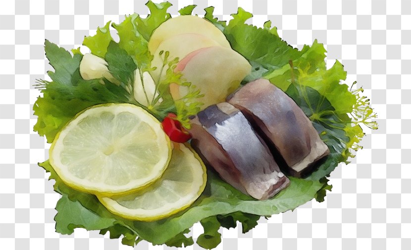 Food Dish Cuisine Ingredient Garnish - Paint - Fish Slice Leaf Vegetable Transparent PNG
