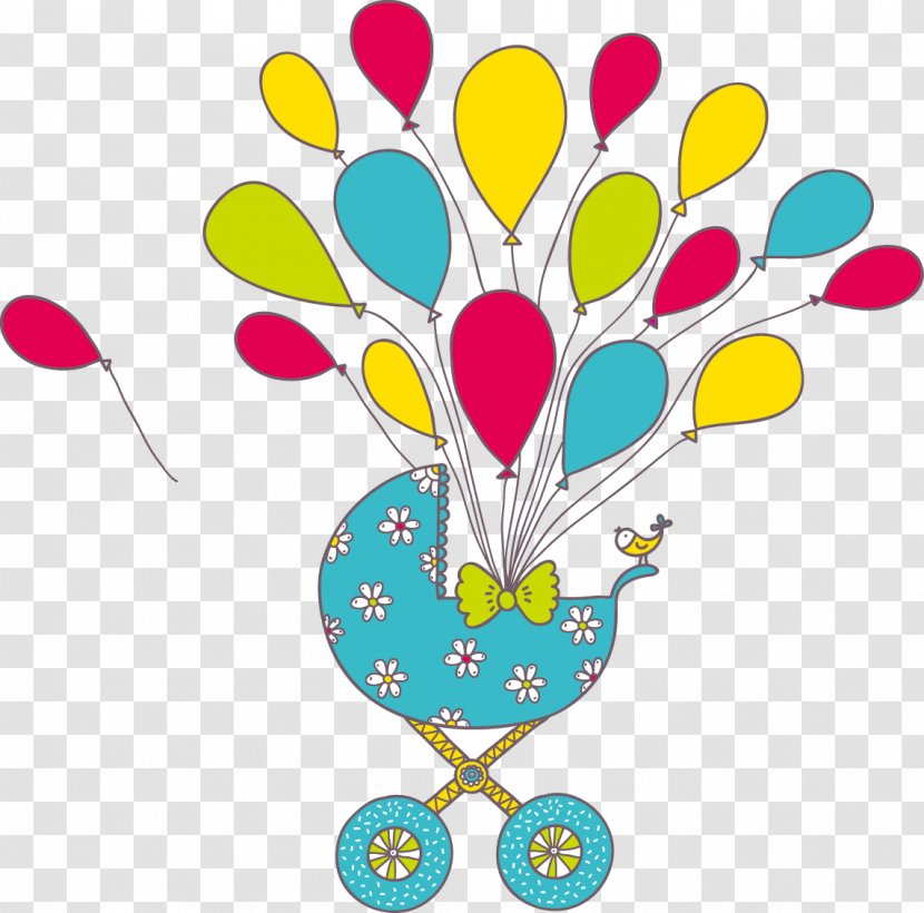 Cartoon Drawing Greeting Card Illustration - Heart - Cute Balloons Trolley Transparent PNG