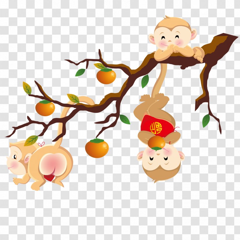 Mid-Autumn Festival Full Moon Circle Clip Art - A Monkey Lying On Branch Transparent PNG