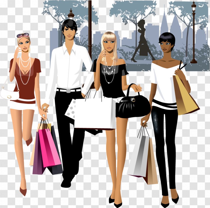 Shopping Bag Fashion Stock Illustration - Photography - Fashionable Men And Women Together Transparent PNG