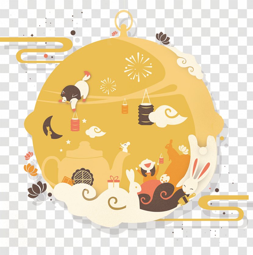 Mooncake Mid-Autumn Festival Moon Rabbit - Orange - Mid Autumn Decoration Transparent PNG