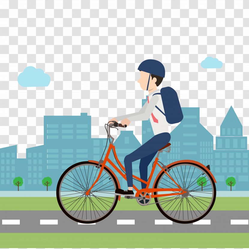 Fixed-gear Bicycle Cycling Clip Art - Vector Flat Bike To Work On The Road Transparent PNG