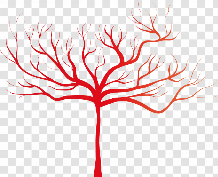 Red Leaf Tree Line Branch Transparent PNG