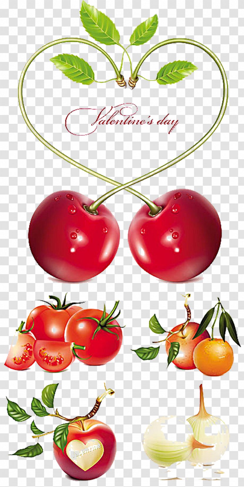 Cherry Valentines Day Heart Clip Art - Diet Food - Creative Picture Material Transparent PNG