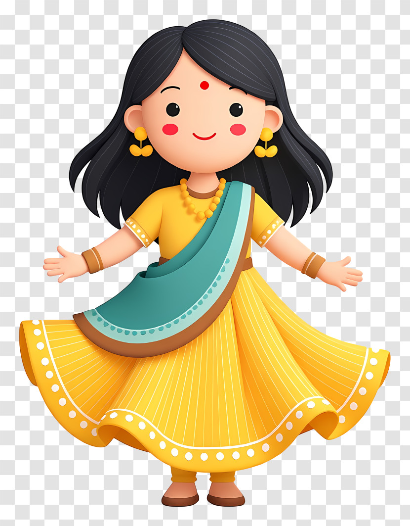 Indian Woman Cartoon - Cute Indian Girl In Yellow Sari Transparent PNG